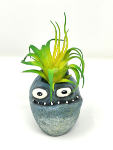 4.5 in. Potted Blue Monster MURPHY Blob House Mini pot WITH faux Harrisii Air plant, handmade original filled artificial planter by Lower Forty Farm, OOAK unique gift, home office decor