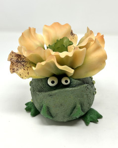 5" Potted FRECKLES The FROG Blob House pot planted WITH soft faux Peach-green Curly Echeveria Cabbage Succulent, handmade original filled artificial planter by Lower Forty Farm, OOAK unique gift, home office decor