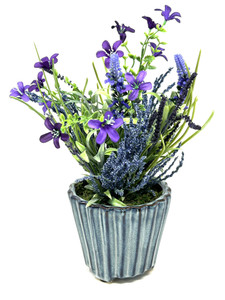 12" Artificial LAVENDER BOUQUET potted plant in Blue Footed pot, handmade original by filled artificial planter by Lower Forty Farm, OOAK unique gift, home office decor