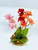 4" Small Pink, Red, & Orange MIX (Sushi color) Soft Silk FLOWER Betta & Goldfish-safe plant, stone base, Lower Forty Farm artificial aquarium plant