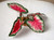 2.5" tall MINI 4-leaf Pink & Green CALADIUM Bush silk Goldfish & Betta-safe plant, stone base, Lower Forty Farm artificial aquarium plant