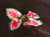 2.5" tall MINI 4-leaf Pink & Green CALADIUM Bush silk Goldfish & Betta-safe plant, stone base, Lower Forty Farm artificial aquarium plant