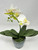 15" Lg WHITE Phalaenopsis ORCHID silk flower planter, 4" Blue ceramic footed pot, handmade original by Lower Forty Farm, OOAK unique gift, home office decor