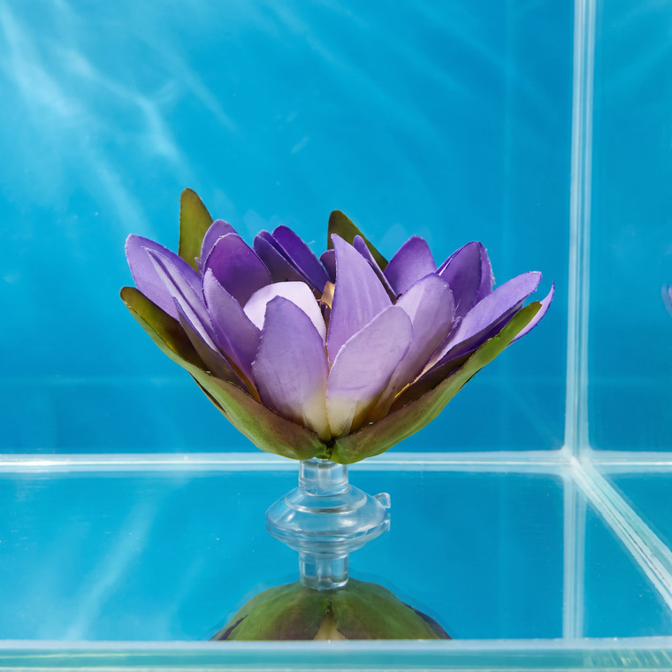 3 inch Small VIOLET Lilac Soft Silk WATER LILY Flower aquarium plant, Suction Cup Base, Goldfish & Betta-safe plant, Low