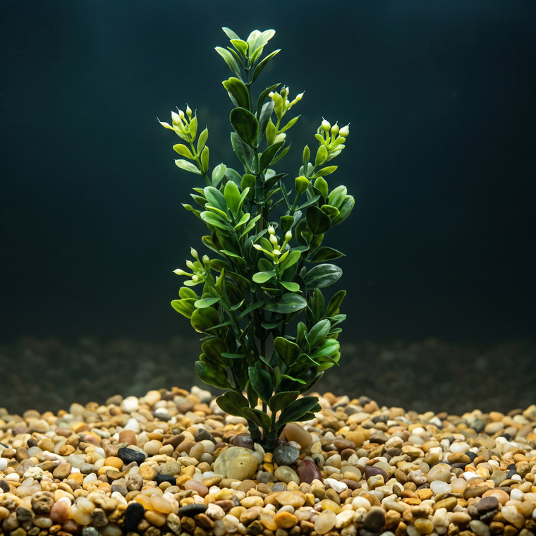 7-8" SMALL 1-stem Dark Green BOXWOOD Plastic Plant, Stone Base, Lower Forty Farm, unique handmade realistic natural-look