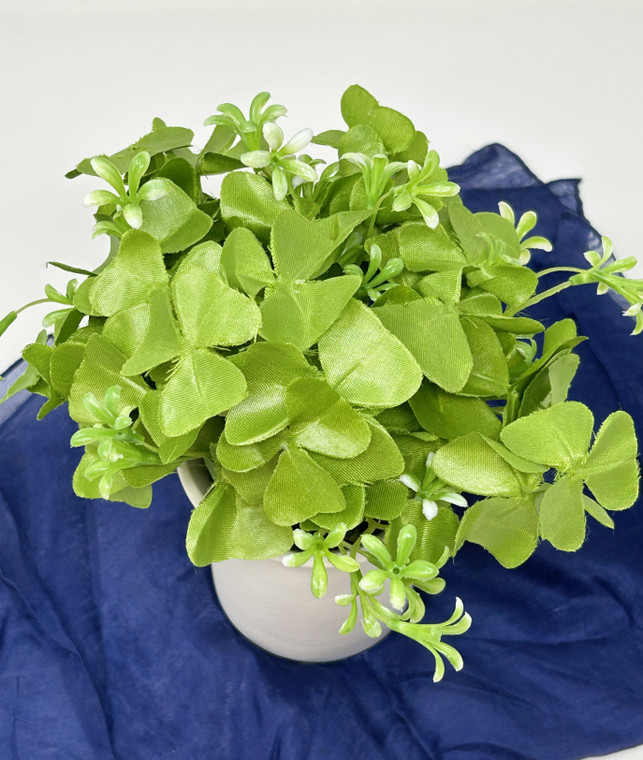 7" Mini Artificial SHAMROCK CLOVER faux Silk plant potted in simple Cream Ceramic Pot, handmade original artificial planter by Lower Forty Farm, home office decor
