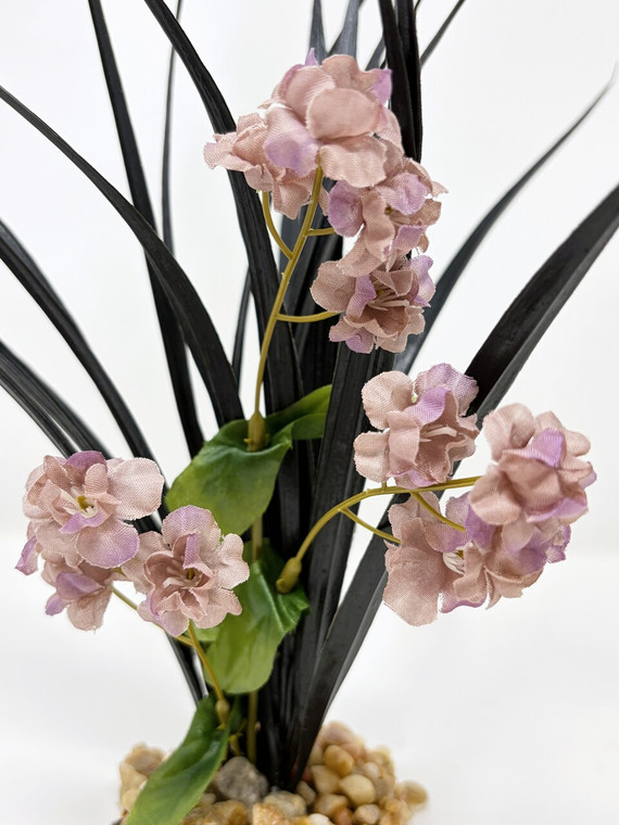 11" BLACK Vanilla SWORD Grass & LAVENDER flower Combo 837A, Stone base, Realistic Artificial Aquarium Soft Silk & plastic plant, Lower Forty Farm unique Halloween combination arrangement