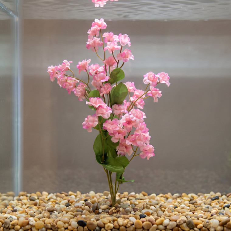 11 in. Two-tone PINK Soft Silk Baby's Breath FLOWER Betta-safe plant, stone base, Lower Forty Farm artificial aquarium plant
