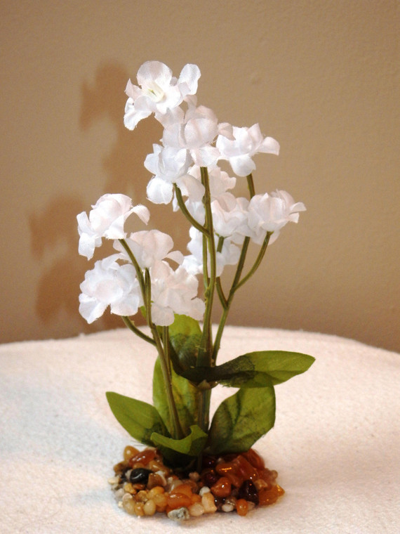 5.5" Small Bright WHITE Soft Silk Baby's Breath FLOWER  plant, Stone base