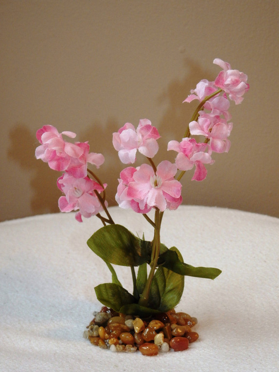 5.5" Small Two-tone PINK Soft Silk Baby's Breath FLOWER plant, Stone base