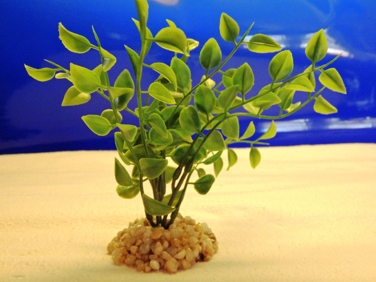 5" MINI PEA LEAF Artificial Aquarium soft Plastic plant w/ stone base