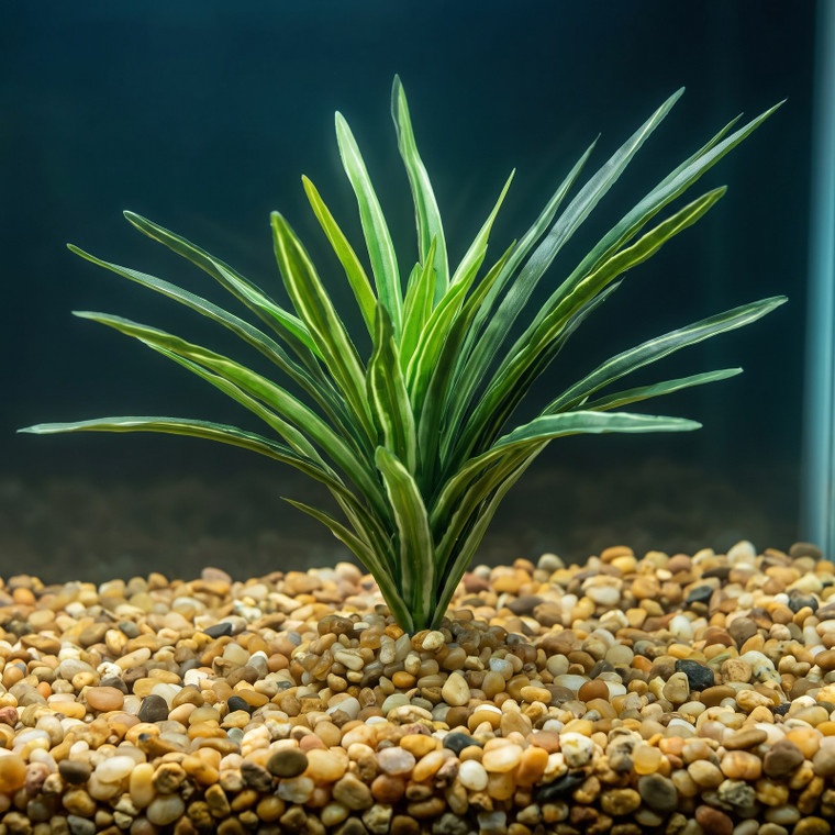 7-8" Medium DARK Green Striped DRAGON Dracaena Soft Betta-safe plant, stone base, Lower Forty Farm artificial aquarium p