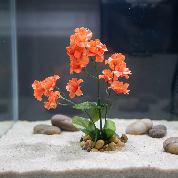 5.5" Small Coral ORANGE Soft Silk Baby's Breath FLOWER plant Betta-safe plant, stone base, Lower Forty Farm artificial a