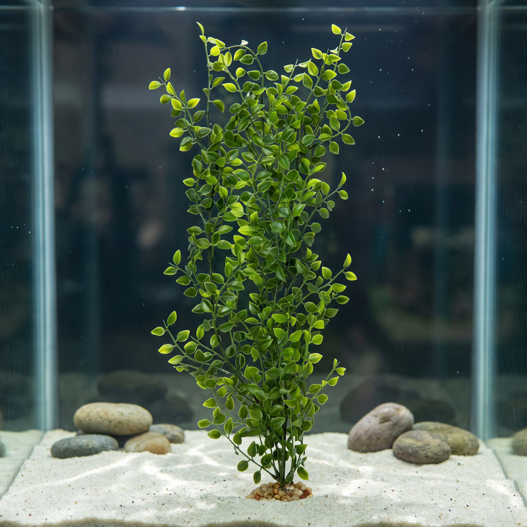 21" Med PEA LEAF 3-stem Soft Flowing Plastic Plant, Stone Base, Lower Forty Farm, unique handmade realistic natural-look