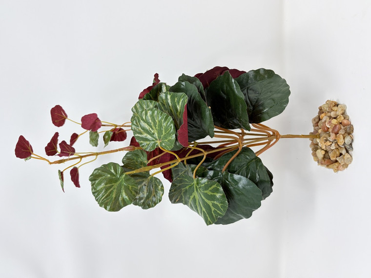 12" Md CREEPING CHARLIE Bush Green & Burgundy silk leaves, Goldfish & Betta-safe plant, stone base, Lower Forty Farm artificial aquarium plant