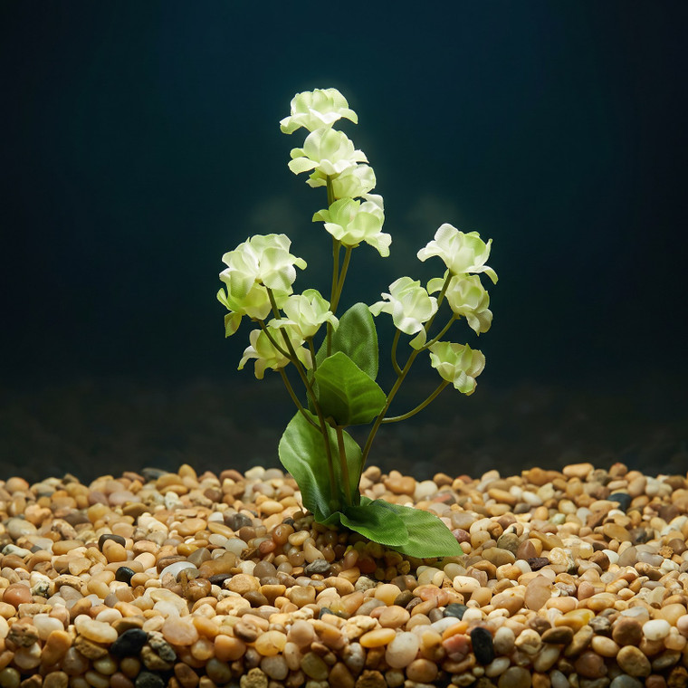 5.5" Small CREAM-Lt GREEN Soft Silk Baby's Breath FLOWER, Goldfish & Betta-safe plant, stone base, Lower Forty Farm arti