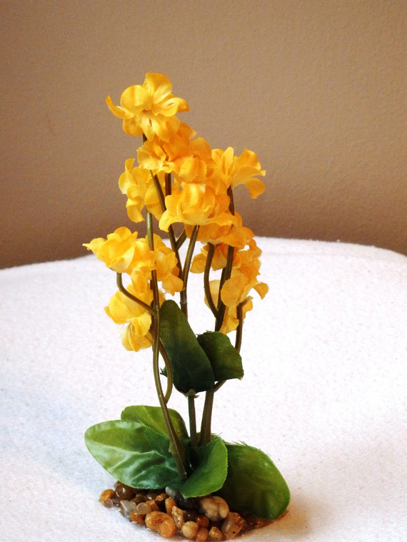 5.5" Small Gold YELLOW Soft Silk Baby's Breath FLOWER  plant, Stone base