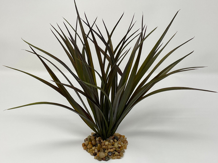 10-11" LG BROWN-Green Autumn Vanilla SWORD Grass  plastic plant, stone base