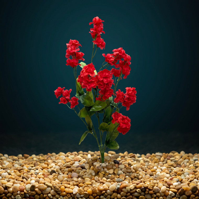 11 in. Bright RED Soft Silk Baby's Breath FLOWER  plant, Stone base, Goldfish & Betta-safe plant, Lower Forty Farm artif