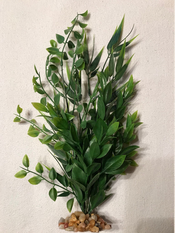 12" MIXED  Pea Leaf, Bamboo, & Sea Spray Plastic Plant #829, Stone base