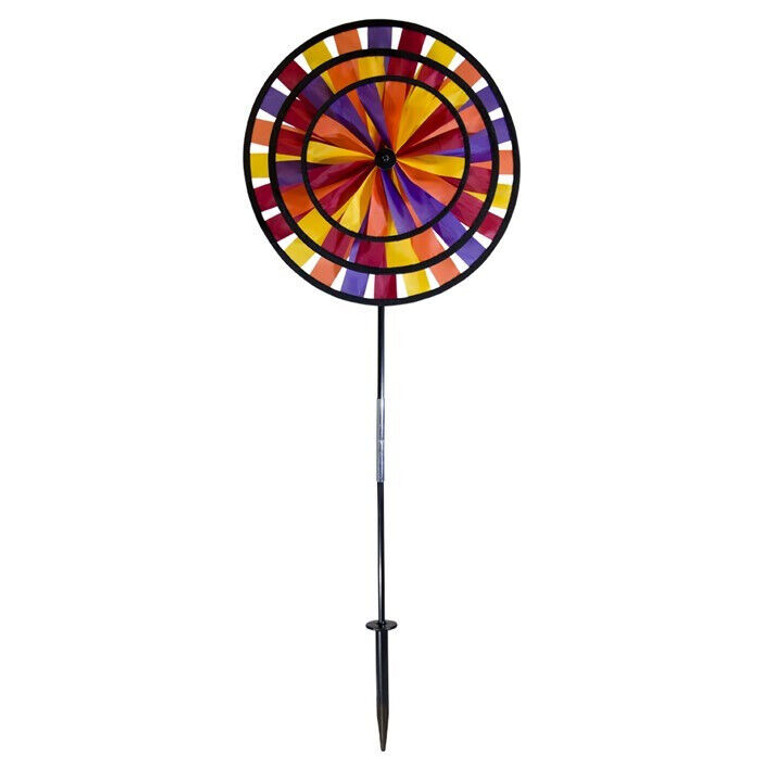 14" wide, Fall Color Decor AUTUMN TRIPLE Wheel Ground Wind Spinner, ITB-2732