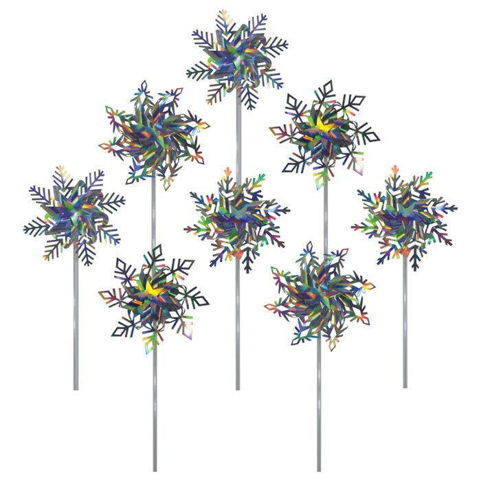 8 pack  Assorted SNOWFLAKE Mylar PINWHEELS Ground Wind Spinners, 2690