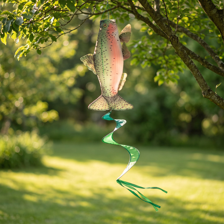 50” RAINBOW TROUT FISH hanging spinner windsock TWISTER garden décor – ITB 4259