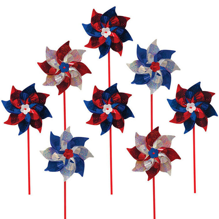 8 pk  Red, White, Blue Mylar PATRIOT SPARKLE PINWHEELS Ground Wind Spinner, 2863 8 pk  Red, White, Blue Mylar PATRIOT SPARKLE PINWHEELS Ground Wind Spinner, 2863