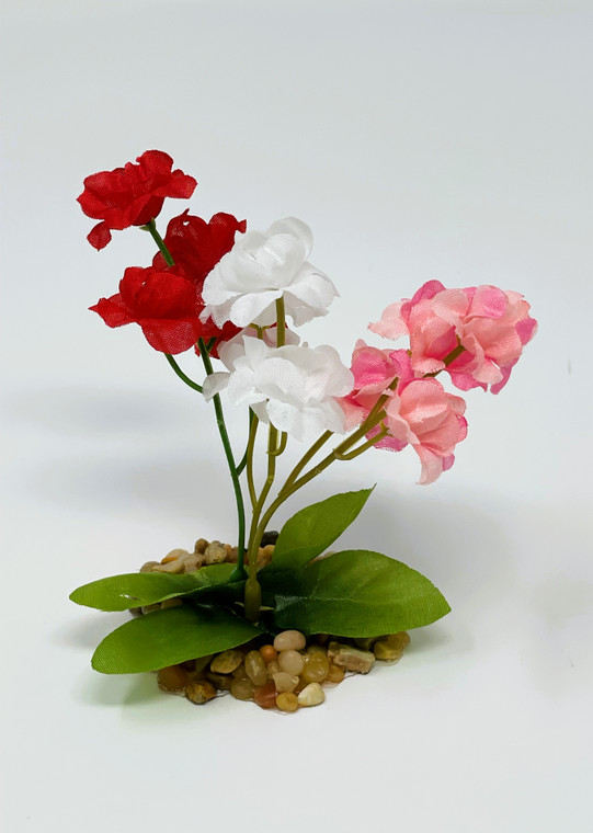 4 in. Pink, White & Red MIX  Soft Silk Baby's Breath Small FLOWER plant Stone base, Goldfish & Betta-safe plant, Lower Forty Farm artificial aquarium plant
