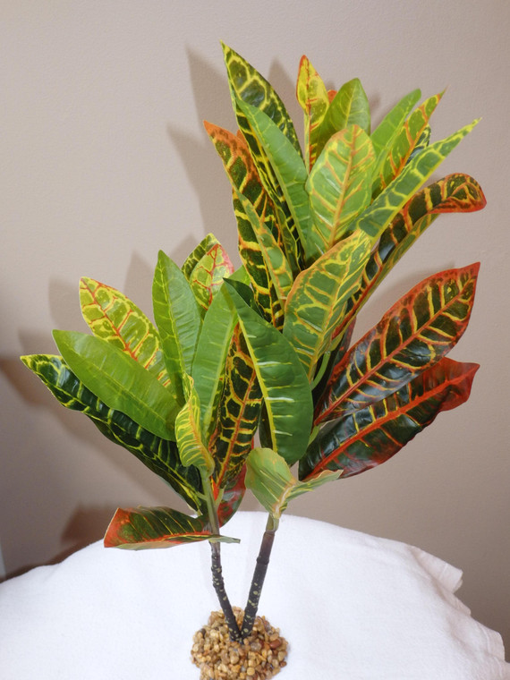 18" Extra Large XL CROTON PLANT Multi-colored Plastic-coated silk  Stone Base