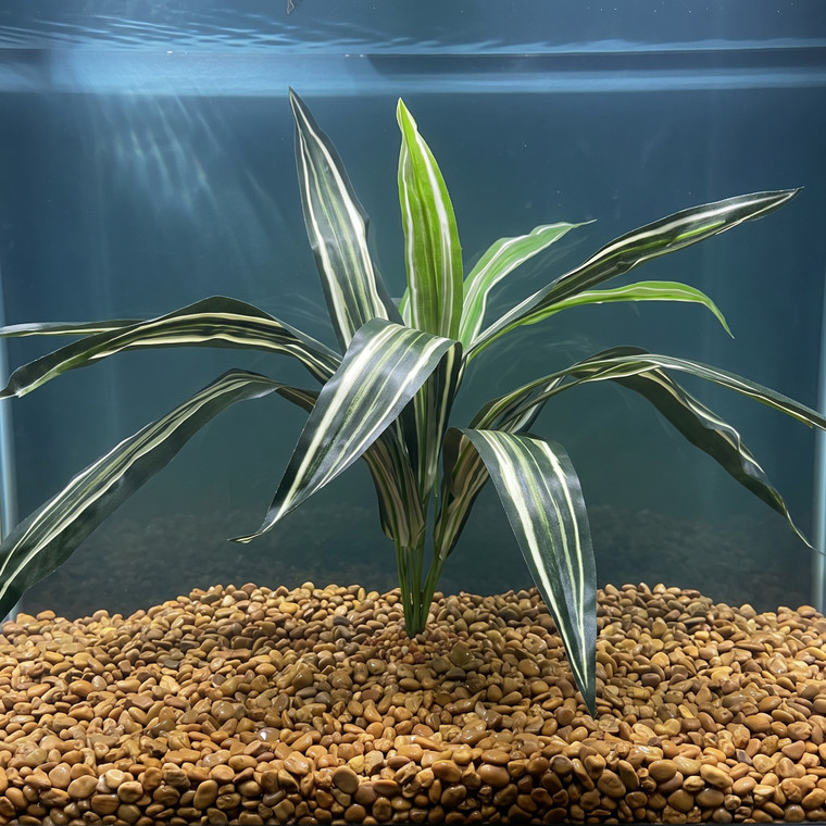 17x24 XL STRIPED SWORD silk bush Centerpiece Shade Goldfish & Betta-safe plant, stone base, Lower Forty Farm artificial 
