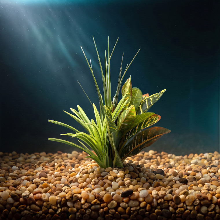 13" Green Spike Weed Grass, Lt Green DRACAENA & CROTON combo plant 807, stone base, Realistic Artificial Aquarium plasti