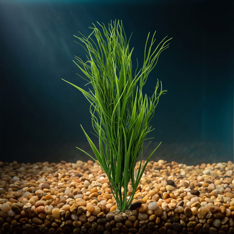 18" Medium MIXED Curly Sea Grass Willow & Wild Grass Plastic Plant 839, Stone base, Realistic Artificial Aquarium plasti