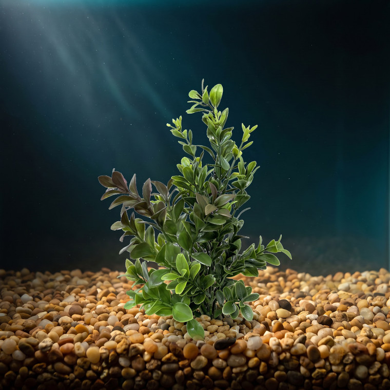 8" BOXWOOD COMBO 822: Brown boxwood, Dk Green Boxwood & Sage boxwood, stone base, Realistic Artificial Aquarium plastic 