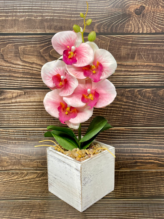 15" Pink Orchid silk flower potted