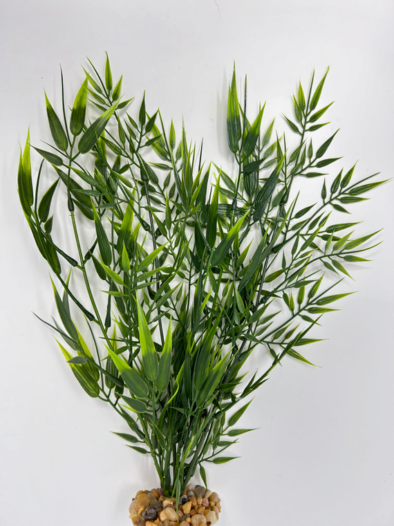 13" MIXED 4-stem Artificial SOFT BAMBOO Grass Plastic Plant #815, Stone base