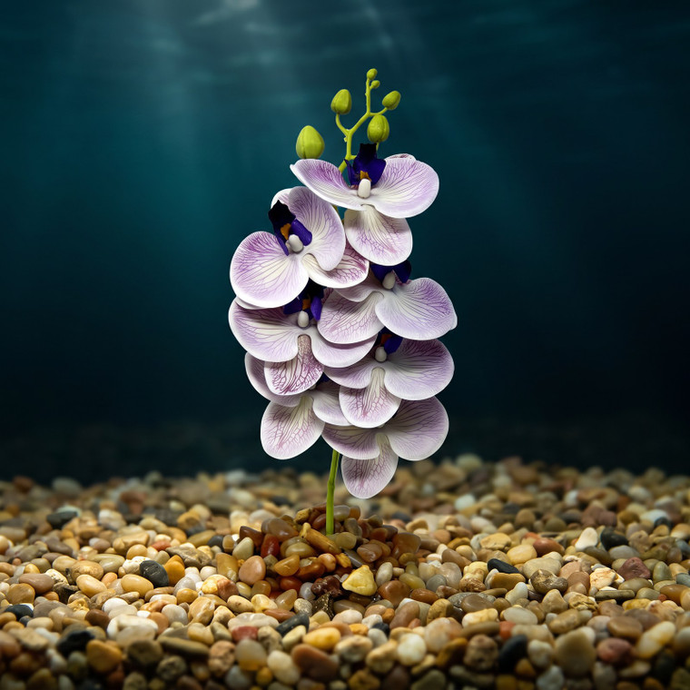 12" PURPLE Lavender Phalaenopsis DOUBLE ORCHID Soft Silk Aquarium flower plant, Stone base, Goldfish & Betta-safe plant,