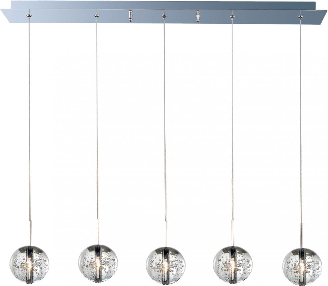 Orb Linear Pendant, 5-Light, Polished Chrome, Bubble Glass, 33.75