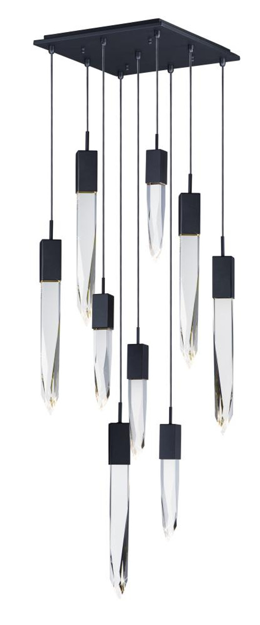 Quartz Multi-Light Pendant, 9-Light, LED, Black, Crystal Glass, 21