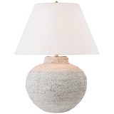 Visual Comfort & Co. Signature Collection Avedon Medium Table Lamp, 1-Light, LED, Plaster White Rattan, Linen Shade, 28.75"H (MF 3001PWR-L D02TP) 