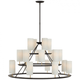 Visual Comfort & Co. Signature Collection Trevi X-Large 3-Tier Chandelier, 20-Light, LED, Matte Black, Gild, Linen Shade, 43.5"W (ARN 5285BLK/G-L D02UJ) 