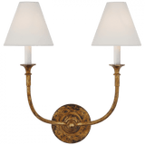 Visual Comfort & Co. Signature Collection Piaf Double Sconce, 2-Light, LED, Antique Gild, Linen Shade, 18.75"H (TOB 2451AG-L D03R7) 