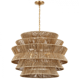 Visual Comfort & Co. Signature Collection Antigua X-Large Drum Chandelier, 4-Light, LED, Antique-Burnished Brass, Natural Abaca, 42"W (CHC 5017AB/NAB D01U8) 