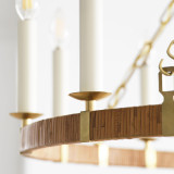 Visual Comfort & Co. Signature Collection Darlana Large Wrapped Ring Chandelier, 12-Light, LED, Antique-Burnished Brass, Natural Rattan, 40"W (CHC 5873AB/NRT D02RR) 