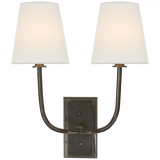 Visual Comfort & Co. Signature Collection Hulton Double Sconce, 2-Light, Bronze, Linen Shade, 16.5"H (TOB 2191BZ-L D04QC) 