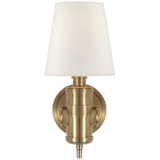 Visual Comfort & Co. Signature Collection Jonathan Sconce, 1-Light, Hand-Rubbed Antique Brass, Linen Shade, 13.5"H (TOB 2730HAB-L D04QH) 