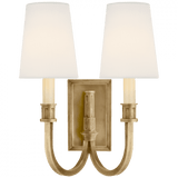 Visual Comfort & Co. Signature Collection Modern Library Double Sconce, 2-Light, Hand-Rubbed Antique Brass, Linen Shade, 14.5"H (TOB 2328HAB-L D04QF) 