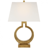 Visual Comfort & Co. Signature Collection Ring Form Ring Form Small Table Lamp, 1-Light, Antique-Burnished Brass, Linen Rectangle Shade, 21"H (CHA 8969AB-L D04T3) 