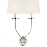 Visual Comfort & Co. Signature Collection Symmetric Symmetric Twist Double Sconce, 2-Light, Polished Nickel, Linen Shade, 20.25"H (CHD 1612PN-L D05NL) 