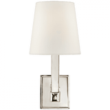 Visual Comfort & Co. Signature Collection Signature Square Tube Single Sconce, 1-Light, Polished Nickel, Linen Shade, 14.25"H (SL 2819PN-L D05P8) 